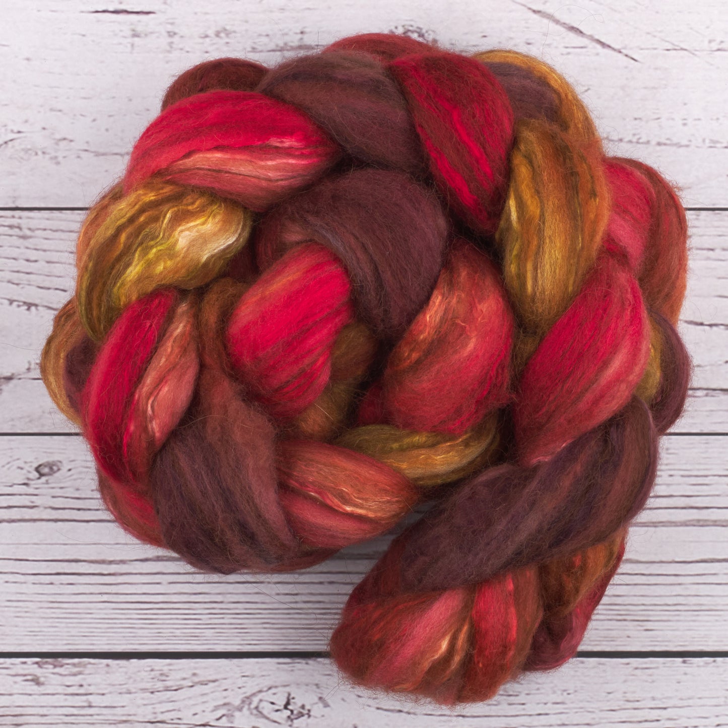 Merino Alpaca Camel and Mulberry Silk Spinning Fiber - Fall on Fire