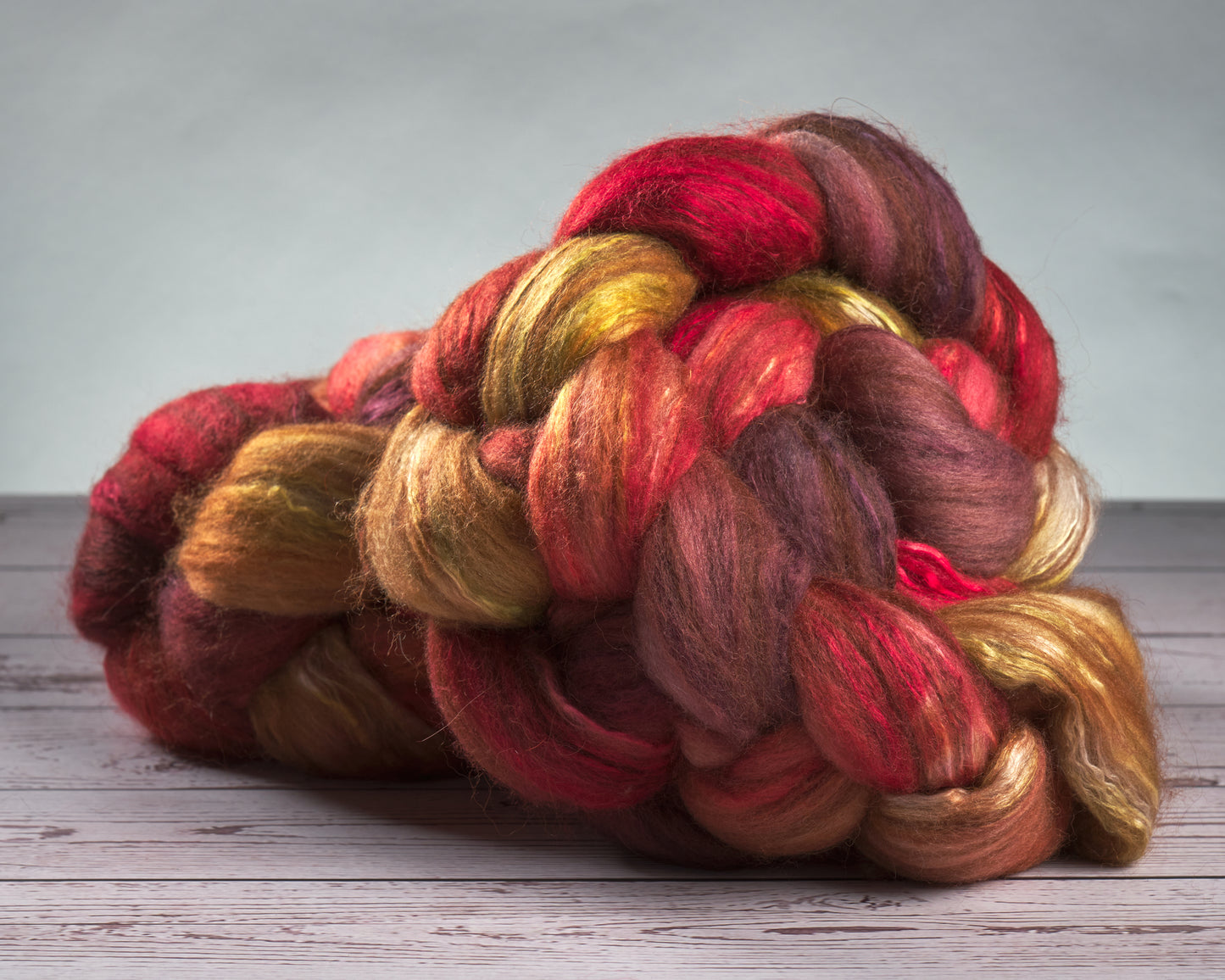 Merino Alpaca Camel and Mulberry Silk Spinning Fiber - Fall on Fire