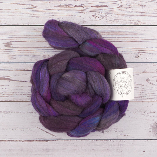 Polwarth, Yak, and Mulberry Silk Spinning Fiber - Stormy Lilac