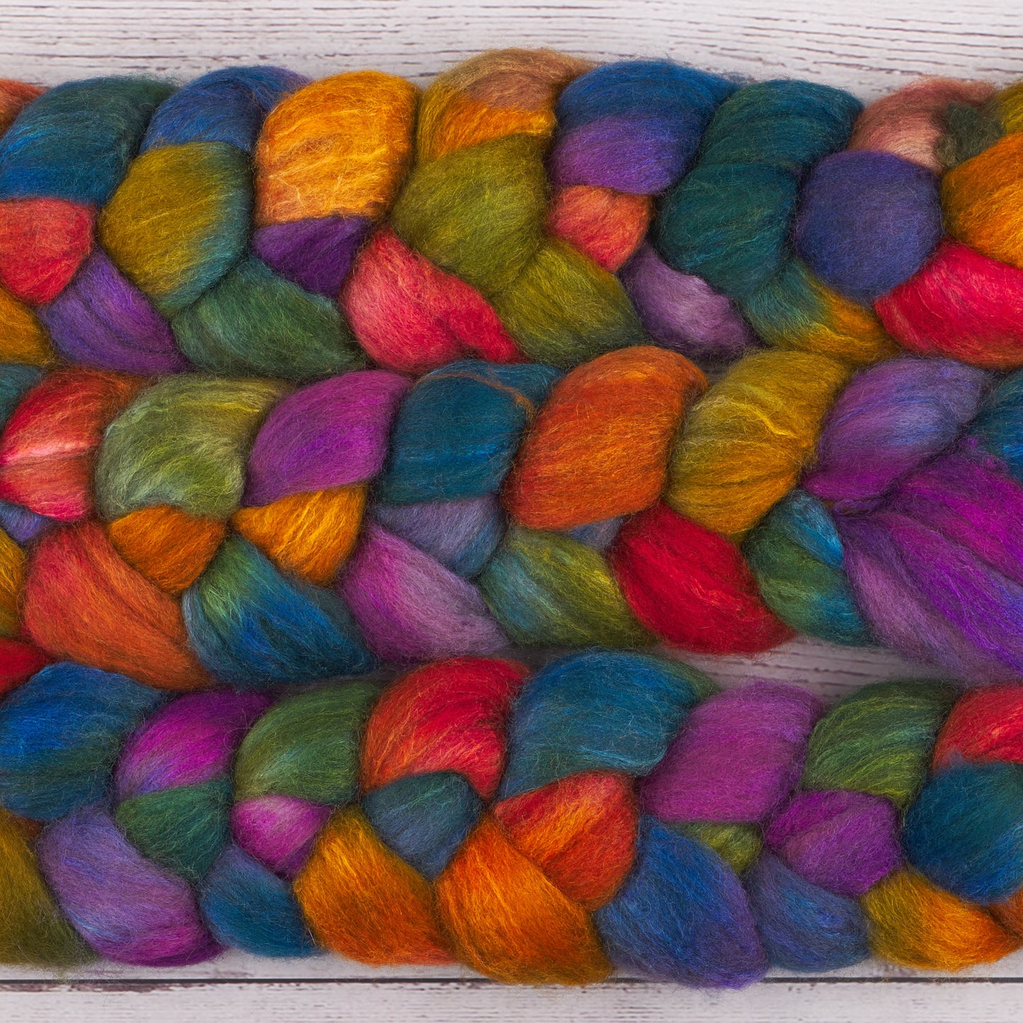 Bluefaced Leicester and Tussah Silk Spinning Fiber - All the Colors of the Rainbow